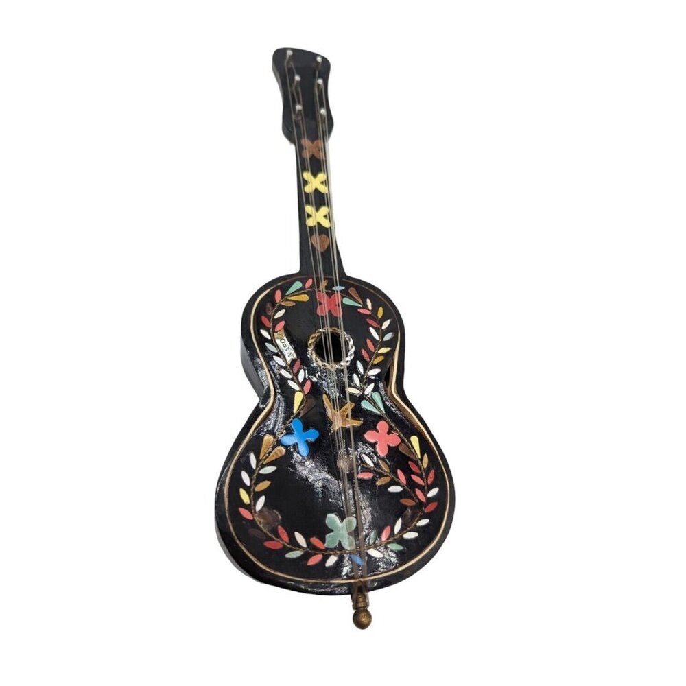 Vintage Miniature Wooden Painted Napoli Guitar Music Box Italy Made Santa Maria - Picture 10 of 14